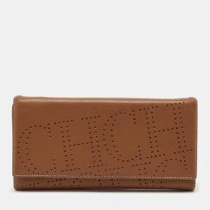 Ch Carolina Herrera Perforated Logo Brown Leather Trifold Clutch
